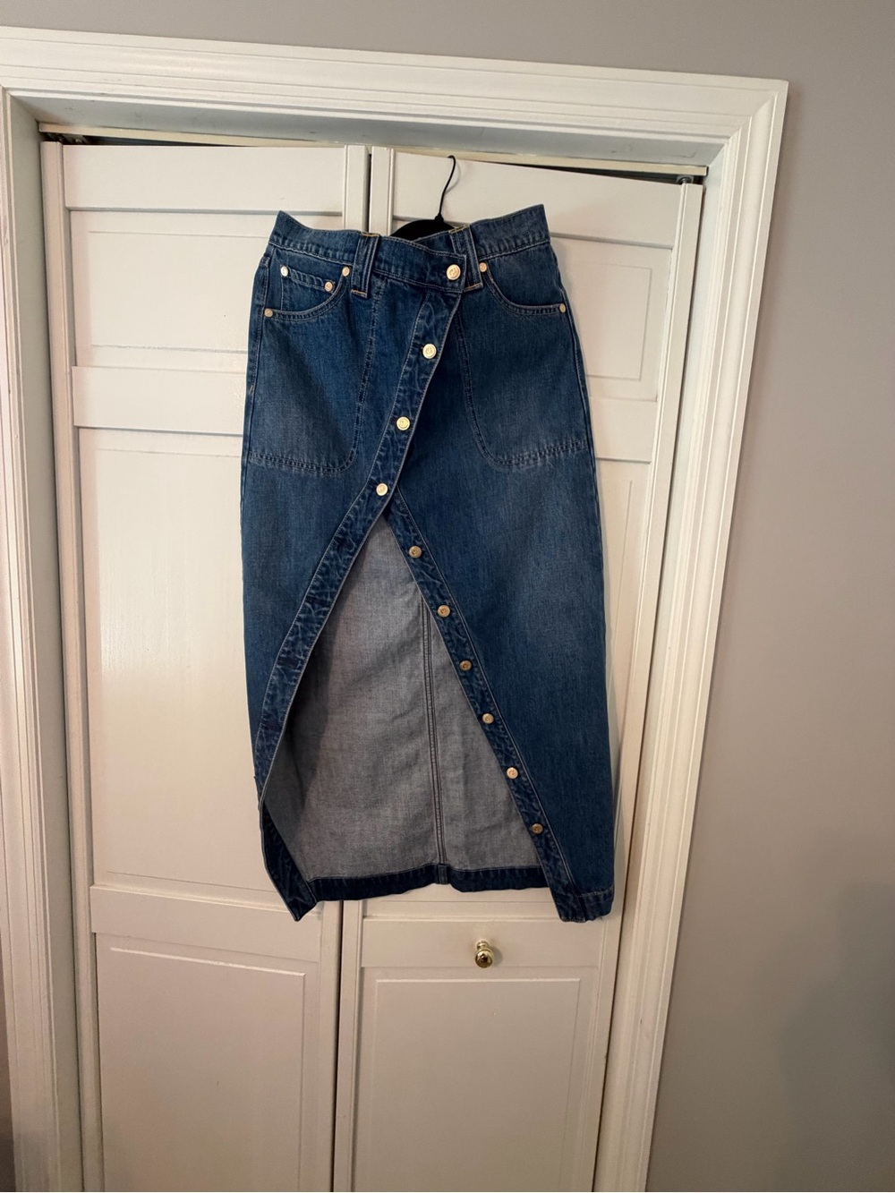 GAP and Cult Gaia Dark Blue Denim Asymmetrical Button-Front Midi Skirt